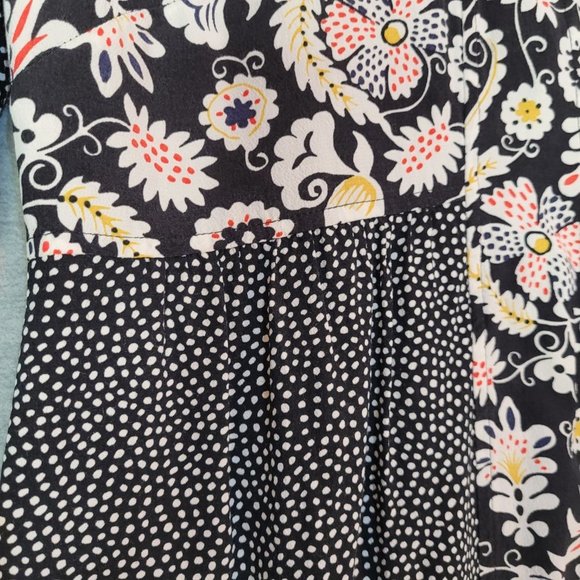 Boden Tunic Dress Womens 2 R 3/4 Sleeve Black Floral Polka Dot - Picture 5 of 16